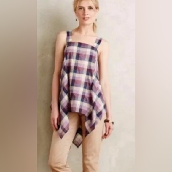 Anthropologie Holding Horses Madras Plaid Trapeze Top - Picture 1 of 7